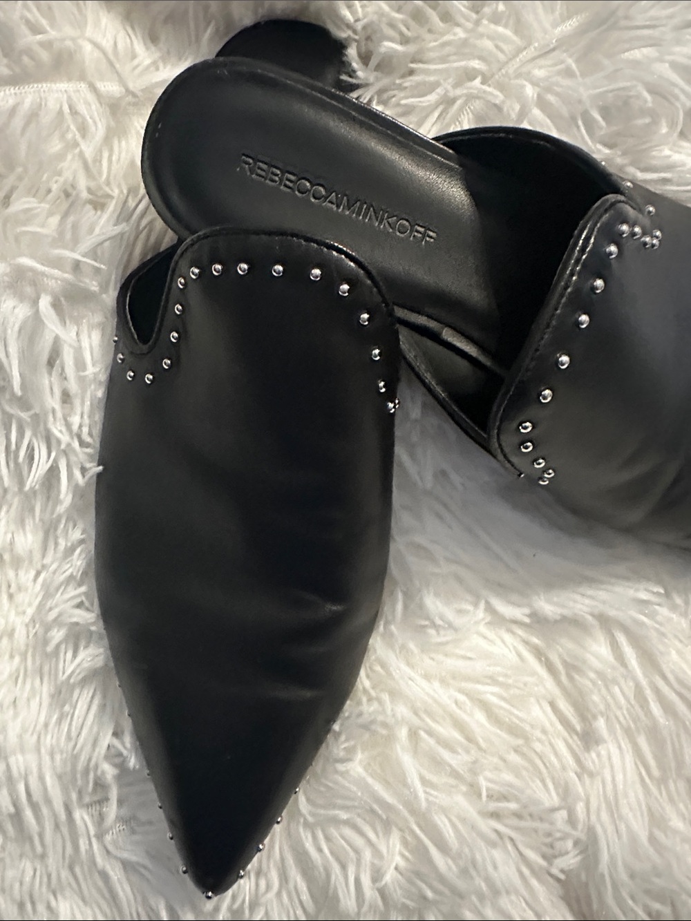 Rebecca Minkoff Black Pointed-Toe Studded Leather Mule
